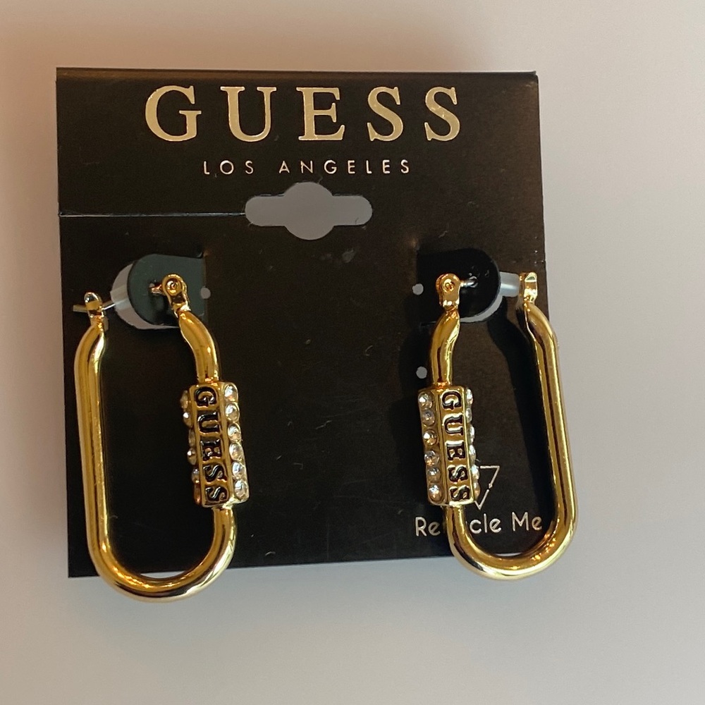 GUESS Gold Hoop Earrings with Crystal Logo Accents